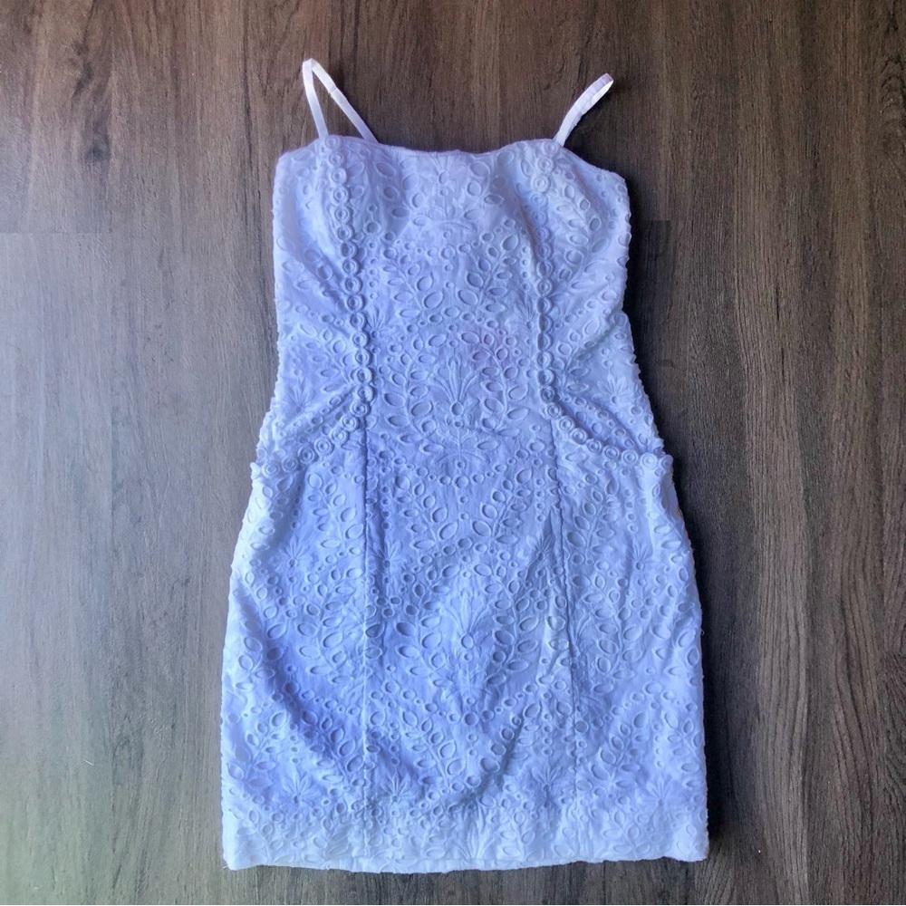 Lilly Pulitzer Shelli Eyelet Mini Dress Womens 0 White Cotton Resort Tropical - Picture 3 of 14
